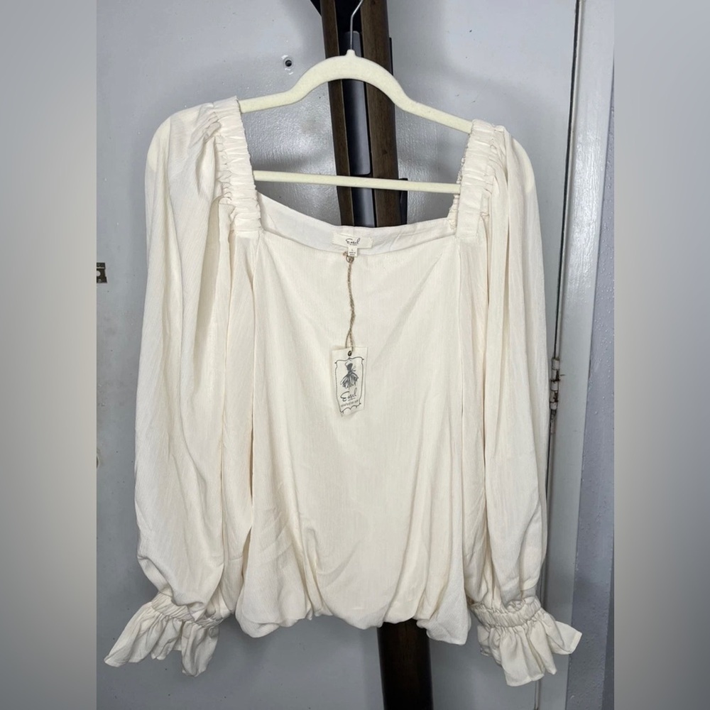 Easel Los Angeles Square-Neck Tunic Top — Cream